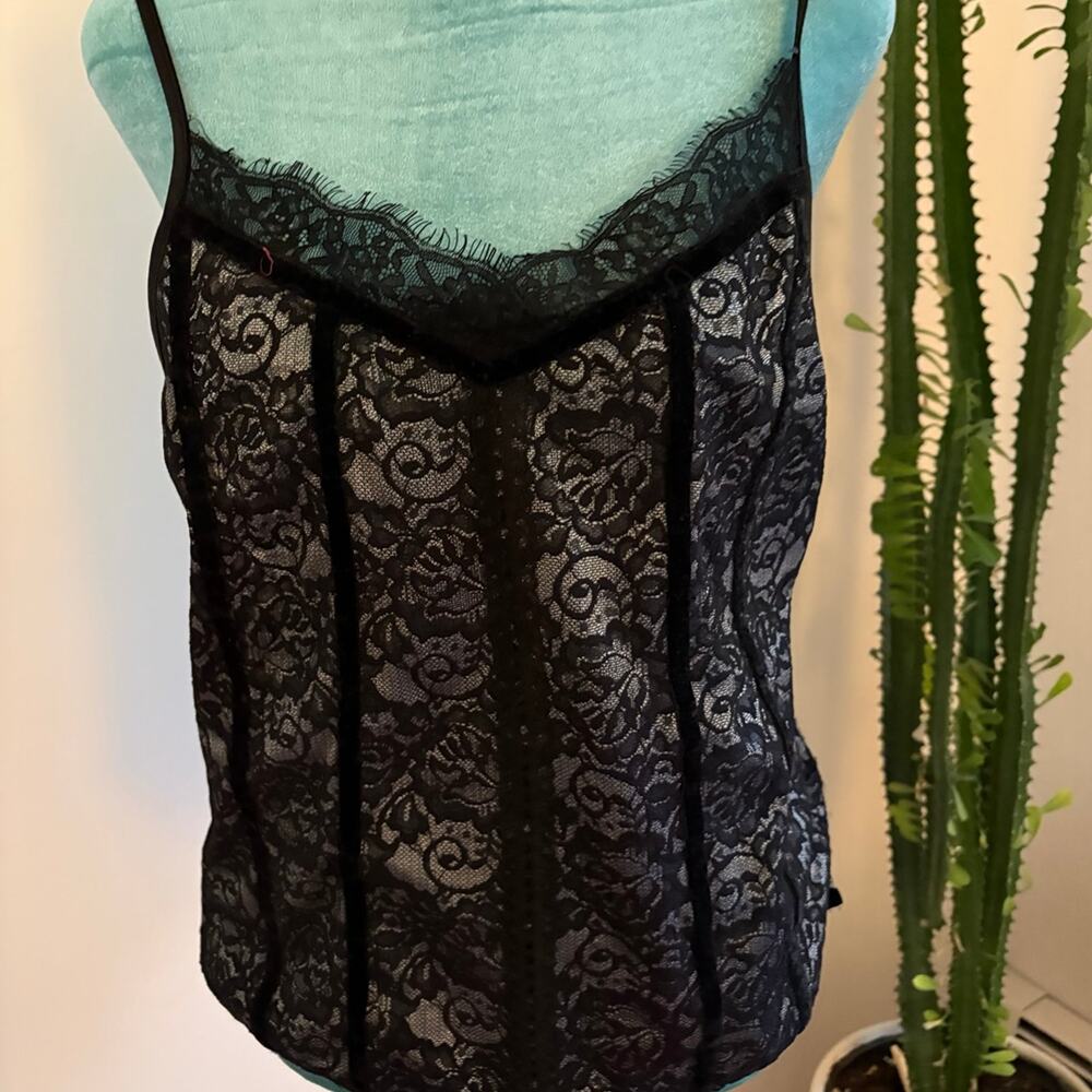 Laundry Shelli Segal Black Lace Tank Velvet Trim Goth Coquette whimsigoth PUNK